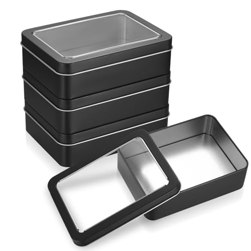 Qeapug 4 Stk Kleine Metalldosen mit Deckel, Aufbewahrungsbox Metall Rechteckige, Metallbox Behälter, Silber Organizer Blechdose ohne Scharniere für Bonbons Geschenke, 4.9 * 3.54 * 1.4 inch (Schwarz) von Qeapug
