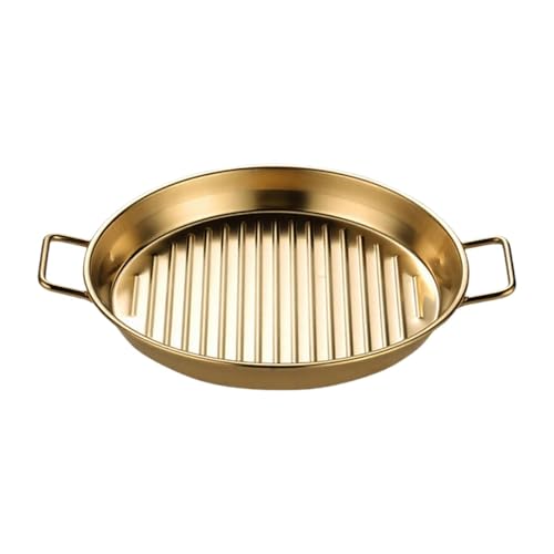 Qectial Serviertablett Aus Edelstahl, Aufbewahrungstablett, Wiederverwendbare Servierschüssel mit Doppelgriffen für Salate, Unterhaltungsbar, F, Gold S von Qectial