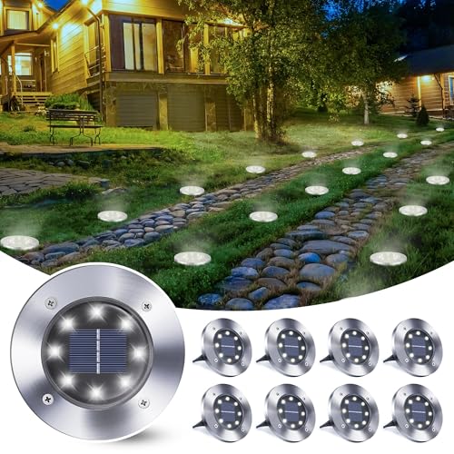 Qedertek 8 Stück Solar Bodenleuchten Aussen Garten - 8 LED Solarleuchten Außenleuchte Weiß, Solar Gartenleuchten Wasserdicht Solarlampen für Garten, Rasen, Patio, Gehweg, Auffahrt von Qedertek