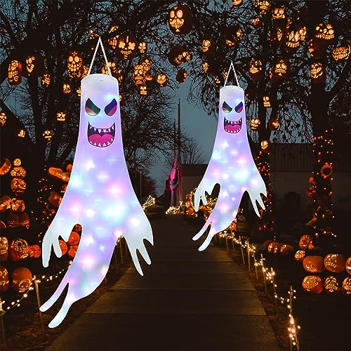 Qedertek Halloween Deko Outdoor - 2 Stück 120cm Halloween Geister Windsäcke mit Bunt Lichterkette, Ghost Windsack Flagge Halloween Hängende Dekoration für Innen Außen Garten Horror Mottoparty Qedertek Halloween Deko Outdoor - 2 Stück 120cm Halloween Geister Windsäcke mit Bunt Lichterkette, Ghost Windsack Flagge Halloween Hängende Dekoration für Innen Außen Garten Horror Mottoparty von Qedertek