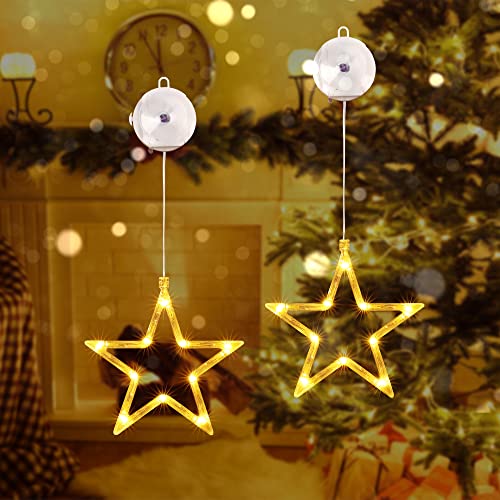 Qedertek Muttertagsgeschenke LED Sterne Fensterdeko, 10 LED Fenster Lichterkette Batteriebetriebene mit Saugnäpfe, Timer, Warmweiß Weihnachtsbeleuchtung Innen für Weihnachten Deko, Party (2 Stück) von Qedertek