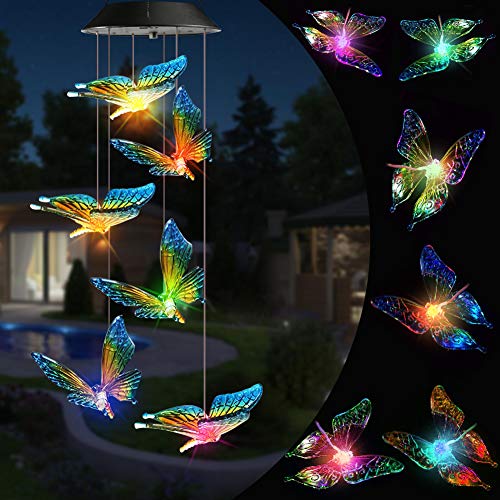 Qedertek Muttertagsgeschenke Windspiele für Draußen, LED Schmetterling Solar Farbwechsel, Solarbetriebene Gartenlampe Hängeleuchte für Garten Baum Terrasse Deck Hof Rasen Hinterhöfe Balkon Osterdeko von Qedertek