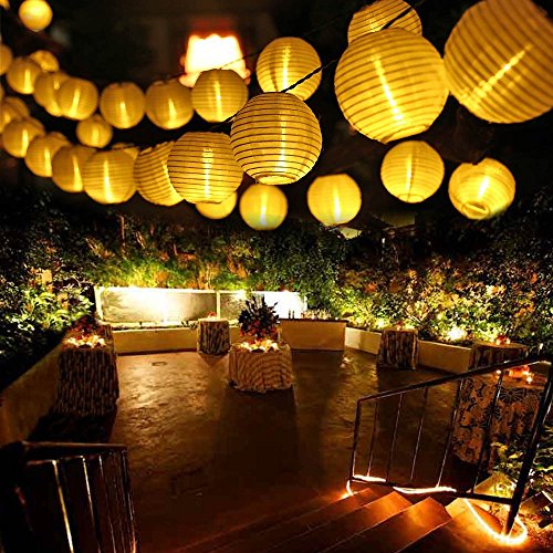 Qedertek Solar Lichterkette Lampion Außen 6 Meter 30 LED Laternen 2 Modi Wasserdicht Solar Beleuchtung für Garten, Hof, Hochzeit, Fest Deko (Warmweiß) von Qedertek