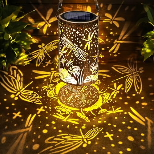 Qedertek Solarlampen für Außen Garten, 1 Stück LED Metall Libelle Solarlaterne für Außen Hängend, IP65 Wasserdicht Solarleuchten Gartendeko für Balkon Patio Baum Terrasse Geschenke für Frauen Mama von Qedertek