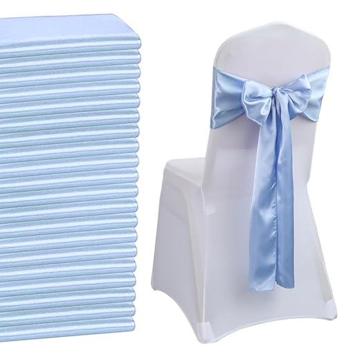 QeeFop 50 Stück Blau Satin Stuhlschärpen, Hochzeits- & Partydekoration, Stuhlschleifen, 18 x 275 cm, Weich & Angenehm zu Tragen, Maschinenwaschbar von QeeFop