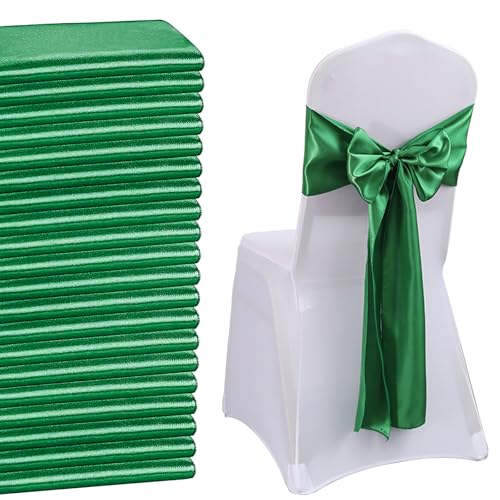 QeeFop 50 Stück Grün Satin Schärpe Hochzeit Stuhl Bogen, Elastische Stuhlschärpen Stuhl Schärpen für Hochzeitsdekoration Geburtstag Bankett Party Stuhl Dekoration (Grün) von QeeFop