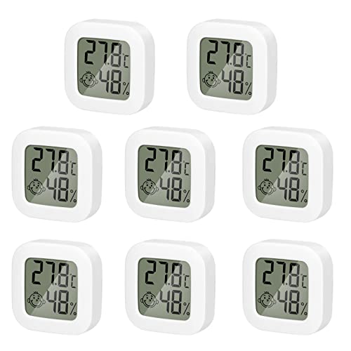 QeeFop Mini LCD Digitales Thermometer Hygrometer, Thermometer Hygrometer Innen, Temperatur und Luftfeuchtigkeitsmessgerät, Raumthermometer mit Smiley-Indikator für Babyzimmer Wohnzimmer Büro von QeeFop