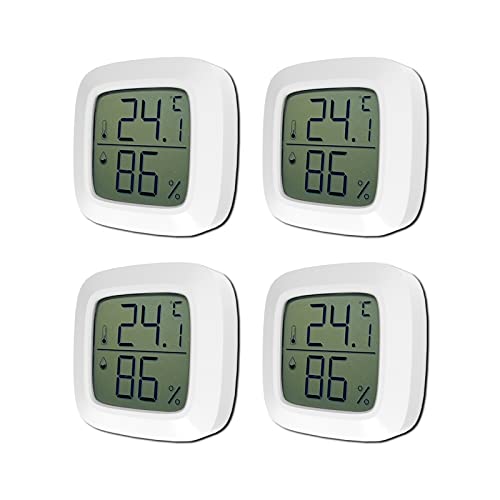 QeeFop Thermometer Hygrometer Innen, 4 Stück Raumthermometer Innen Zimmerthermometer, Temperatur und Luftfeuchtigkeitmessgerät, Mini LCD Digitales Thermometer für Babyzimmer, Büro, Wohnzimmer (Weiß) von QeeFop