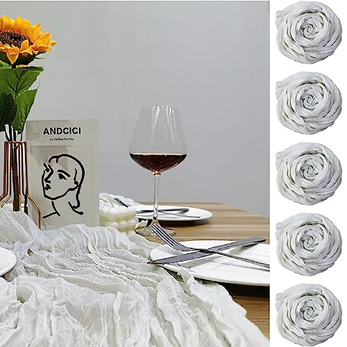 QeeFop 90x400 cm Tischläufer Weiß Musselin Stoff Tischdeko Hochzeit Boho Gaze Käsetuch Tischläufer für Hochzeit, Geburtstag, Tischdekoration (Weiß) von QeeFop