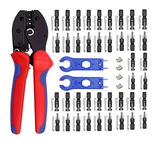 QeeHeng Solar Crimpzange Kit für Solar Crimpzange PV Crimper 26-10 AWG, 20 Paar Männlich/Weiblich Solarpanel Kabelstecker, 1 Stück PV-Crimpzange, 2 Stück Solar Steckverbinder Schraubenschlüssel von QeeHeng