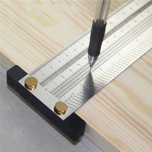 QeeHeng Ultra Precision Marking T Lineal Verdicktes T Quadrat, hochwertige Tischlerlehre Scribing Line Imperial Lineal für Messwerkzeug mit mechanischem Bleistift Set (8 In) von QeeHeng