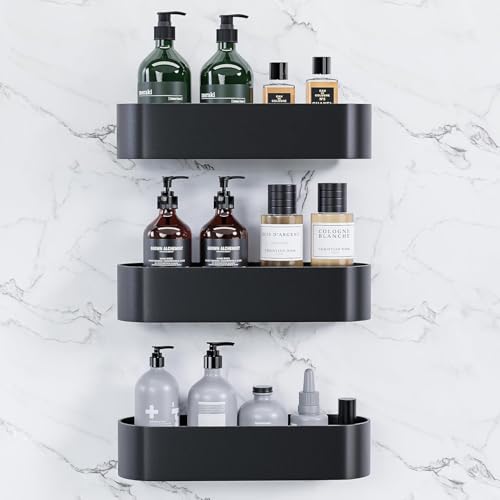 Qeekzeel Duschkorb Ohne Bohren Duschablage Nagelfrei Selbstklebend Aluminum Kein Schaden Wandhängend Matte Finish Für Badezimmer Küche,3 Stück von Qeekzeel