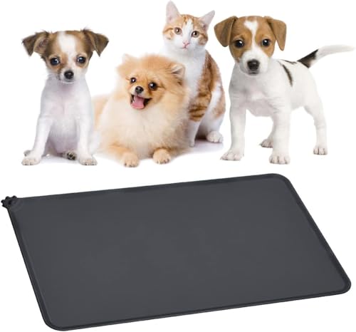 Silikon-Futtermatte für Hunde und Katzen, wasserdichtes Haustier-Tischset und rutschfeste Silikon-Futtermatte für Futter- und Wassernäpfe, Futtertablett, um Ihren Boden sauber zu halten von Qeelin
