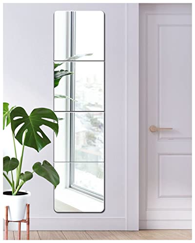 Qeenmy 4 Stück Spiegel aus Glas HD DIY Wandspiegel Lang Spiegelfliesen Selbstklebend Klebespiegel Klebe Spiegel Groß Wand in Küche, Wohn und Badezimmer von Qeenmy