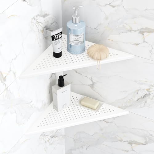 Qeke Ecke-Duschablage, Duschregal aus 304 Edelstahl, Einbau-Wandregal in Fliesenfugen, Badezimmer-Organizer ohne Bohren, 2 Stück, 30,5 cm, Weiß von Qeke