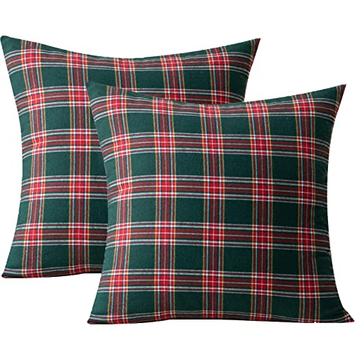 Qelus 2 er Kissenbezug Weihnachten Set, Kariert Plaid Kissenhülle 45x45cm, Weihnachtskissenbezug Dekorative Kissenbezüge Baumwolle Polyester, für Wohnzimmer Sofa Schlafzimmer (Rot und Grün) von Qelus