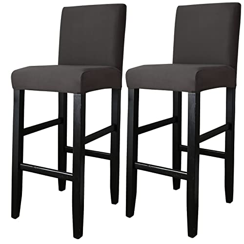 Barhocker Bezüge,2 Stück Stretch Abnehmbar EsszimmerstuhlbezügeBarhocker Bezug, waschbarer Stuhl-Schonbezug für Esszimmer, Küche (2 Stück Dunkelgrau) von Qelus