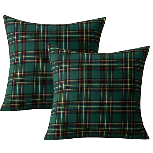 Qelus Kissenhülle Weihnachten 2 er Set, Kissenbezug 45x45cm Baumwolle Polyester, Kariert Plaid Weihnachtskissenbezug Dekorative Kissenbezüge, für Wohnzimmer Sofa Schlafzimmer (Grün und Gelb) von Qelus