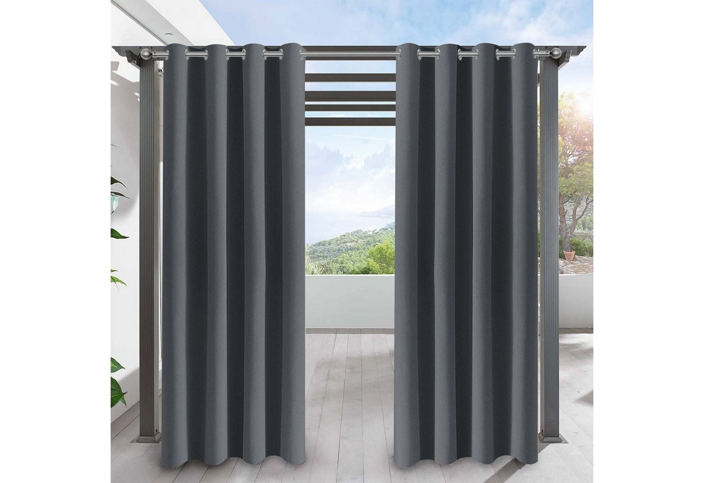 Qelus Outdoorvorhang Wasserdicht Blickdicht Vorhang Sonnenschutz Balkon Gardinen, (1 St), mit ösen für Terrasse Garten von Qelus