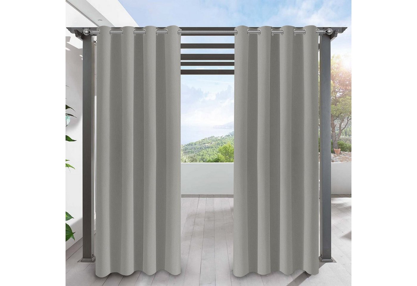 Qelus Outdoorvorhang Wasserdicht Blickdicht Vorhang Sonnenschutz Balkon Gardinen, (2 St), mit ösen für Terrasse Garten von Qelus
