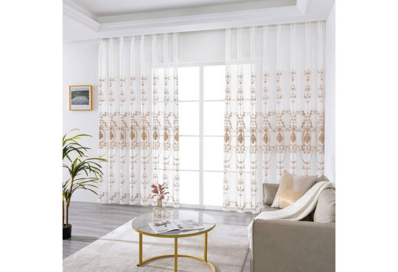 Qelus Gardine 2er Set Bestickt Sheer Voile Vorhänge mit ösen Wohnzimmer Modern, Blumen Durchsichtig Gardinen von Qelus
