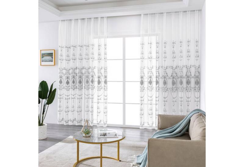 Qelus Gardine 2er Set Bestickt Sheer Voile Vorhänge mit ösen Wohnzimmer Modern, Blumen Durchsichtig Gardinen Qelus Gardine 2er Set Bestickt Sheer Voile Vorhänge mit ösen Wohnzimmer Modern, Blumen Durchsichtig Gardinen von Qelus