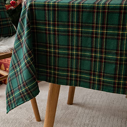 Qelus Karierte Weihnachtstischdecke Tischdecke Rechteckige 140x200cm, Weihnachten Tischdecke Plaid Waschbar Baumwolle Polyester für Weihnachtsfeiern Party Küche Tischtuch Dekoration (Grün Gelb) von Qelus