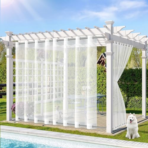 Qelus Outdoor Vorhang Transparent Wetterfest, B180xH213cm Außenvorhang mit Ösen, Outdoorvorhänge Gardinen Wasserdicht Sonnenschutz für Pavillon Terrasse Pergola Balkon Garten von Qelus