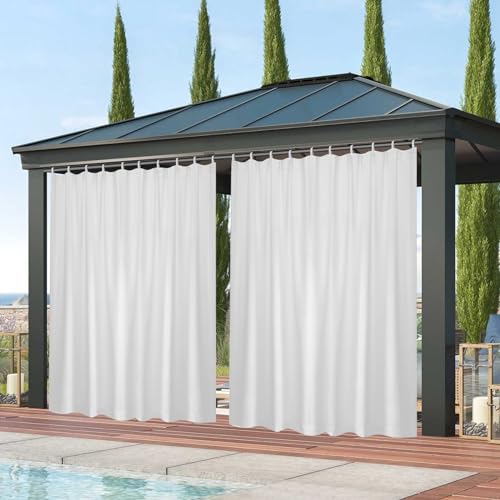 Qelus Outdoor Vorhang Wasserdicht, B254xH213cm mit Klettverschluss, Outdoorvorhänge Sonnenschutz für Balkon Sichtschutz Pavillon Pergola Terrasse Garten (Grauweiß) von Qelus