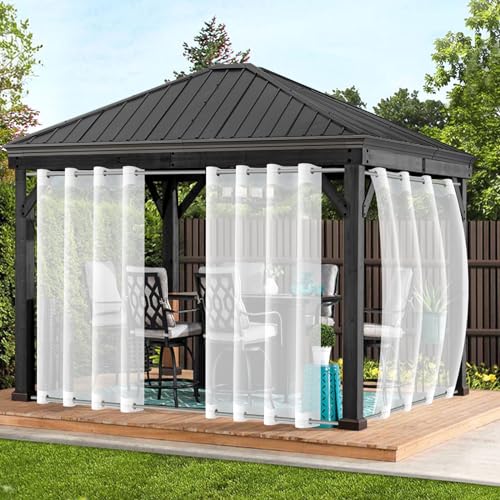 Qelus Outdoor Vorhang Wetterfest, 2er Set B132xH213cm Outdoorvorhänge mit Ösen, Außenvorhang Gardinen Transparent Winddicht Wasserdicht Sonnenschutz für Pergola Balkon Terrasse Garten Pavillon von Qelus