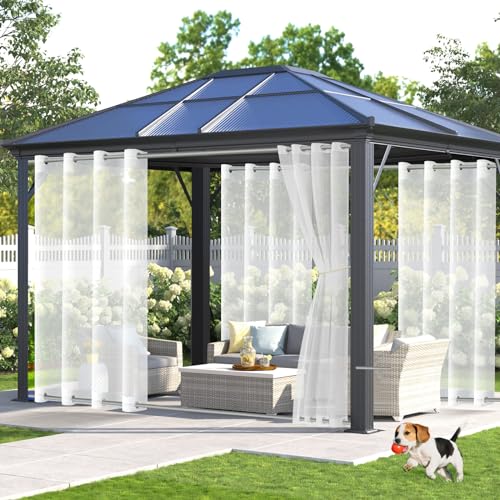 Qelus Outdoor Vorhang Wetterfest, 2er Set B132xH243cm Outdoorvorhänge mit Ösen, Außenvorhang Gardinen Transparent Winddicht Wasserdicht Sonnenschutz für Pergola Balkon Terrasse Garten Pavillon von Qelus