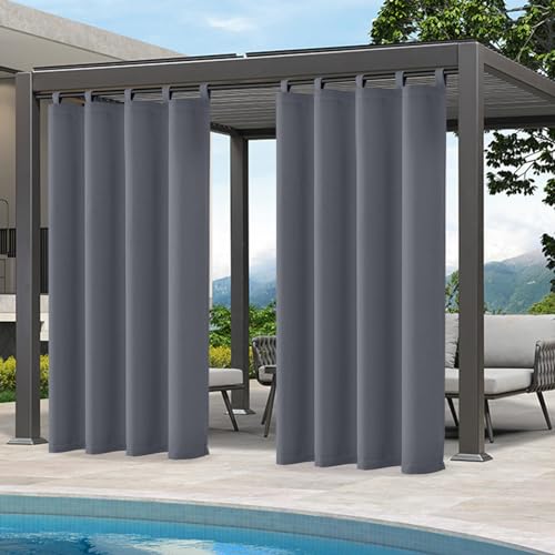 Qelus Outdoor Vorhang Wasserdicht, Sonnenschutz mit Klettverschluss B132xH213cm, Outdoorvorhänge Wasserdicht für Balkon Sichtschutz Pavillon Pergola Terrasse Garten (Anthrazitgrau, 1Stück) von Qelus