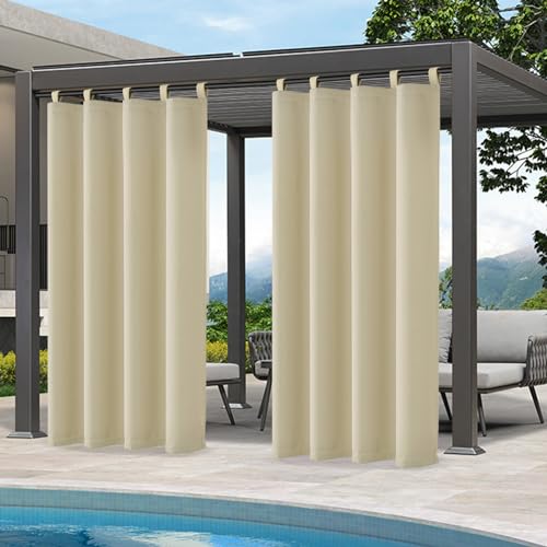 Qelus Outdoor Vorhang Wetterfest, Sonnenschutz mit Klettverschluss B132xH213cm, Outdoorvorhänge Wasserdicht für Balkon Sichtschutz Pavillon Pergola Terrasse Garten (Hellbeige,1Stück) von Qelus