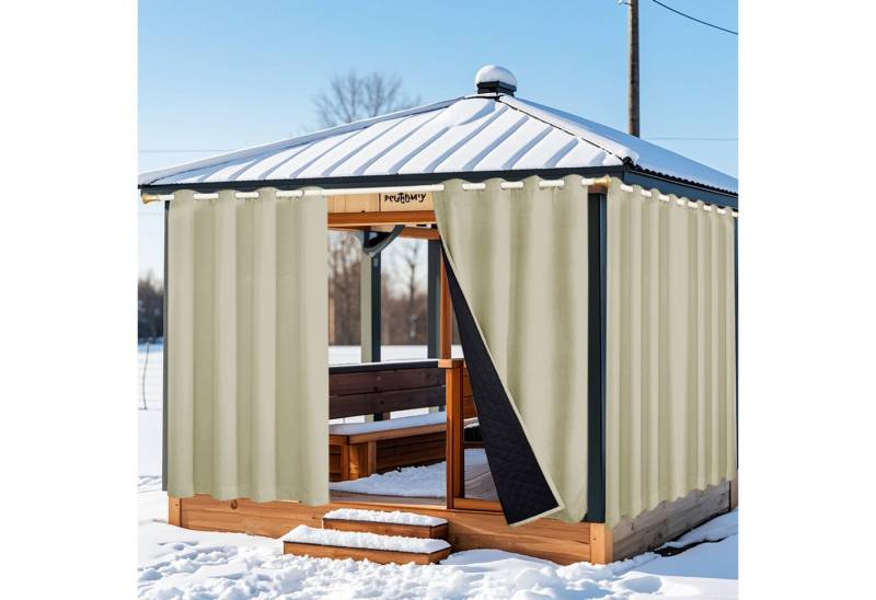 Qelus Outdoorvorhang Winddicht Wasserdicht Thermovorhänge Kälteschutz 100% Verdunkelung, (1 St), Gardinen 1/2er set für Terrasse Balkon Terrasse Veranda Pergola von Qelus