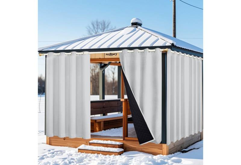 Qelus Outdoorvorhang Winddicht Wasserdicht Thermovorhänge Kälteschutz 100% Verdunkelung, (2 St), Gardinen 1/2er set für Terrasse Balkon Terrasse Veranda Pergola von Qelus