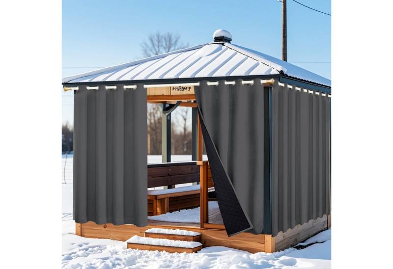 Qelus Outdoorvorhang Winddicht Wasserdicht Thermovorhänge Kälteschutz 100% Verdunkelung, (2 St), Gardinen 1/2er set für Terrasse Balkon Terrasse Veranda Pergola von Qelus