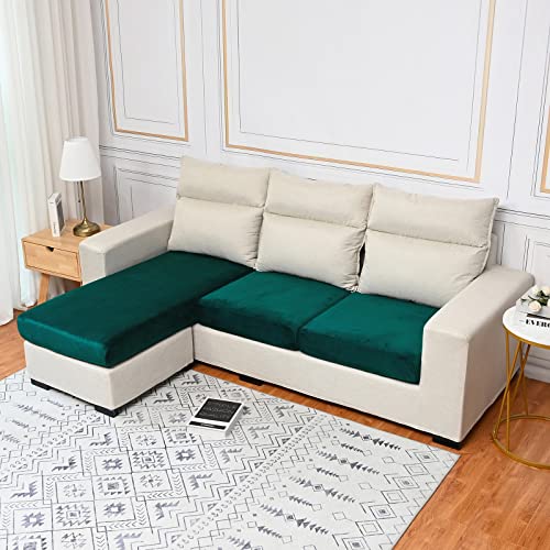 Qelus Samt Sofa Sitzkissenbezug,Stretch Couchüberzug,1 Stück Sofakissen Schonbezug,weicher Möbelschutz(Grün,3 Sitzer) von Qelus