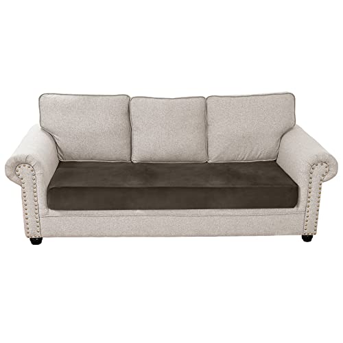 Qelus Samt Sofa Sitzkissenbezug,Stretch Couchüberzug,1 Stück Sofakissen Schonbezug,weicher Möbelschutz(Khaki,3 Sitzer) von Qelus