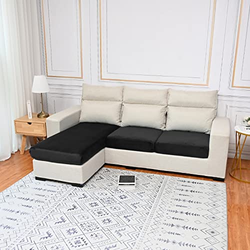 Qelus Samt Sofa Sitzkissenbezug,Stretch Couchüberzug,1 Stück Sofakissen Schonbezug,weicher Möbelschutz(Schwarz,1 Sitzer) von Qelus