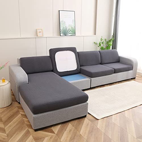 Qelus Stretch Sofa Sitzkissenbezug für Chaiselongue Leicht und Atmungsaktiv Elastische Sofabezug, Jacquard Sofahusse Couchbezug, Sofasitzbezug überzug für Sofa L Form Ecksofa (Chaiselongue, Grau) von Qelus