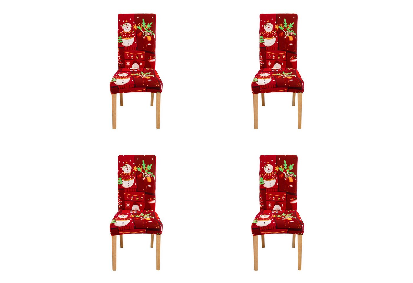 Qelus Stuhlhusse Stretch Stuhlhusse Weihnachtsmann Druck Stuhlhussen 2/4er Set, für Esszimmer Wohnzimmer Küche von Qelus