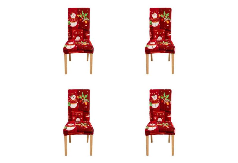 Qelus Stuhlhusse Stretch Stuhlhusse Weihnachtsmann Druck Stuhlhussen 2/4er Set, für Esszimmer Wohnzimmer Küche von Qelus