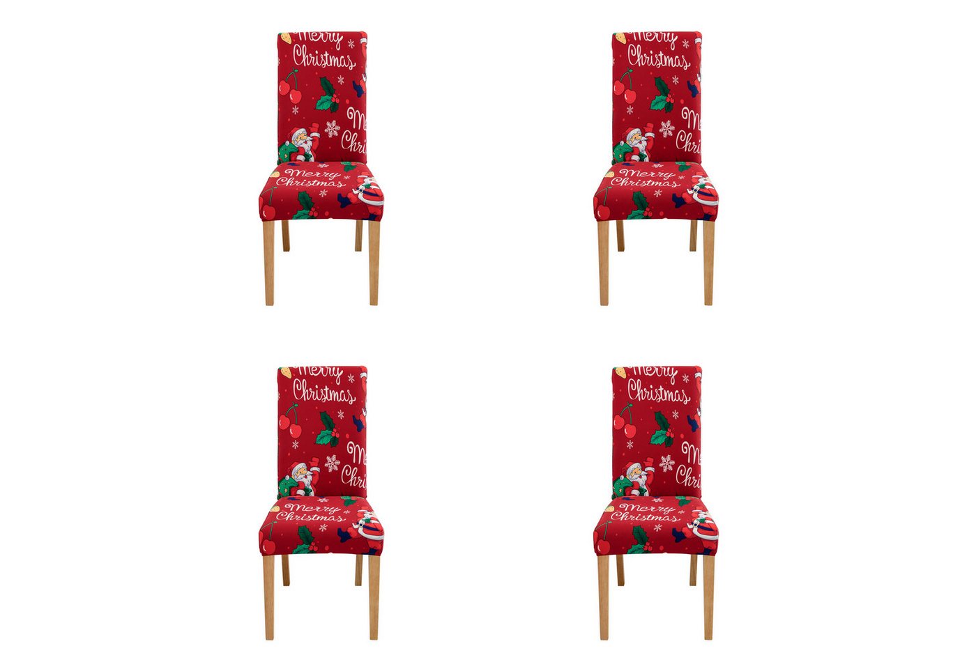 Qelus Stuhlhusse Stretch Stuhlhusse Weihnachtsmann Druck Stuhlhussen 2/4er Set, für Esszimmer Wohnzimmer Küche von Qelus