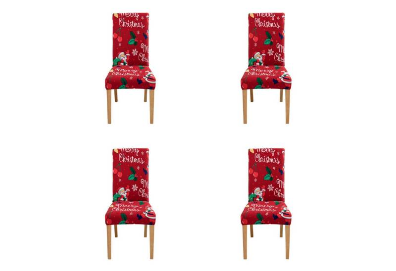 Qelus Stuhlhusse Stretch Stuhlhusse Weihnachtsmann Druck Stuhlhussen 2/4er Set, für Esszimmer Wohnzimmer Küche von Qelus