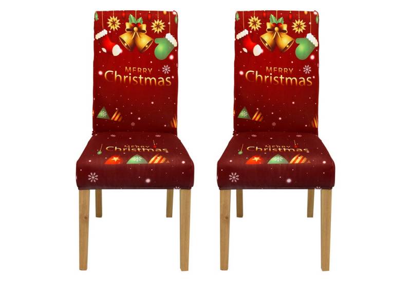 Qelus Stuhlhusse Stuhlhusse Stretch Stuhlhussen Weihnachtsmann Druck 2er/4er Set Hussen, für Esszimmer Wohnzimmer Küche von Qelus