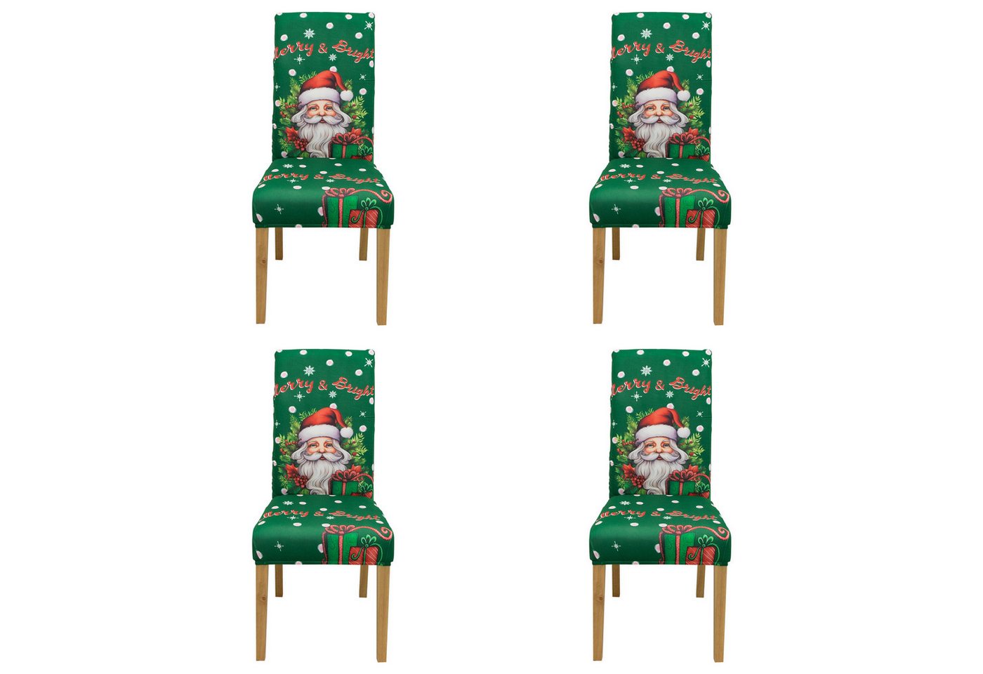 Qelus Stuhlhusse Stuhlhusse Stretch Stuhlhussen Weihnachtsmann Druck 2er/4er Set Hussen, für Esszimmer Wohnzimmer Küche von Qelus