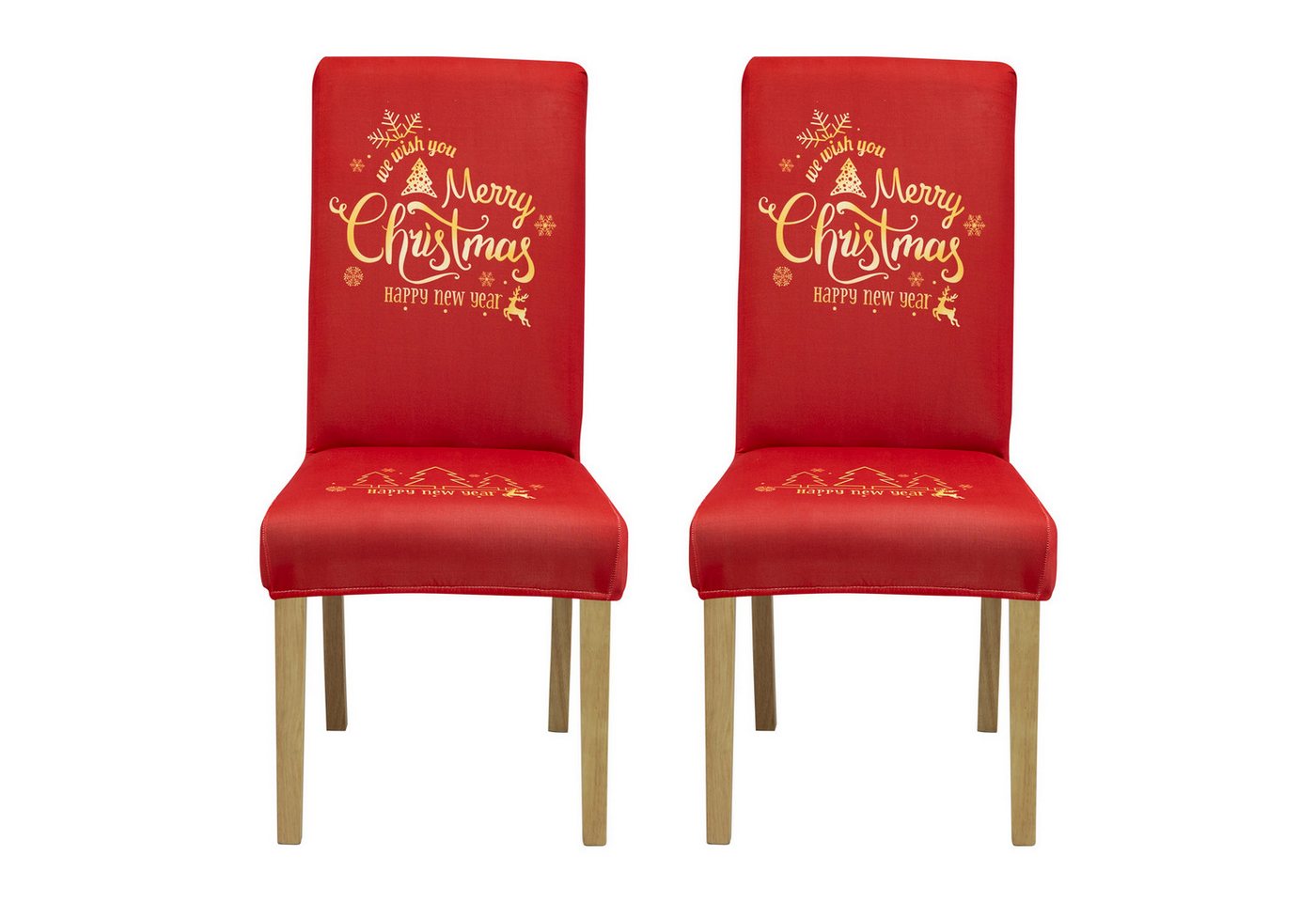 Qelus Stuhlhusse Stuhlhusse Stretch Stuhlhussen Weihnachtsmann Druck 2er/4er Set Hussen, für Esszimmer Wohnzimmer Küche von Qelus