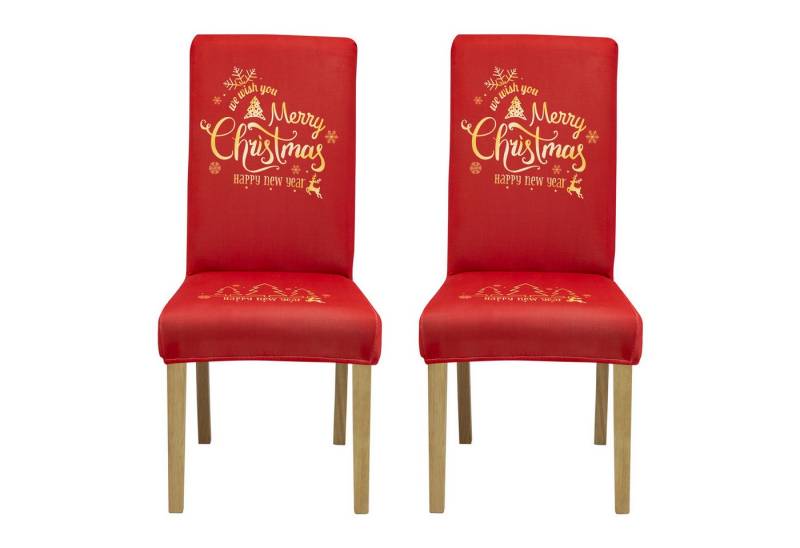 Qelus Stuhlhusse Stuhlhusse Stretch Stuhlhussen Weihnachtsmann Druck 2er/4er Set Hussen, für Esszimmer Wohnzimmer Küche von Qelus