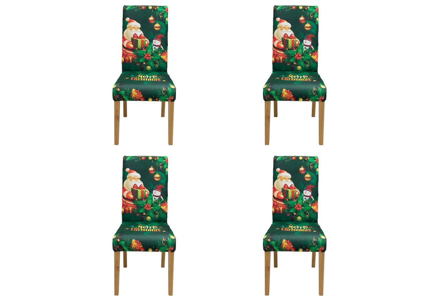 Qelus Stuhlhusse Stuhlhusse Stretch Stuhlhussen Weihnachtsmann Druck 2er/4er Set Hussen, für Esszimmer Wohnzimmer Küche von Qelus