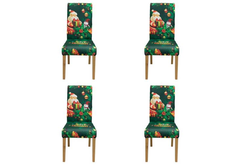 Qelus Stuhlhusse Stuhlhusse Stretch Stuhlhussen Weihnachtsmann Druck 2er/4er Set Hussen, für Esszimmer Wohnzimmer Küche von Qelus